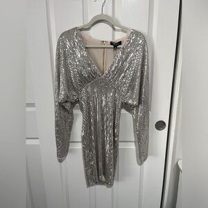Hera Collection Silver Sequin Plunge Mini Dress